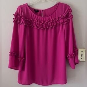 Talbots Shirred Ruffle Top Magenta